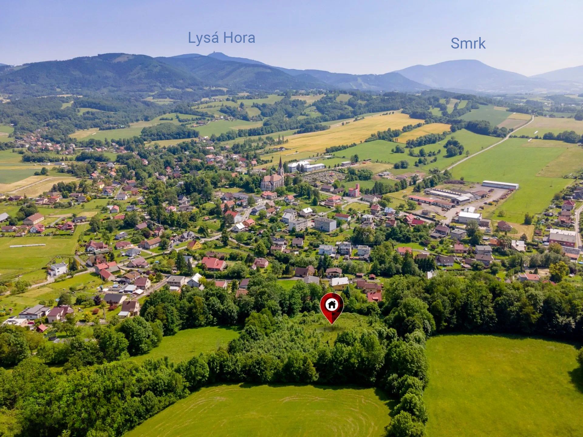 Panoramic view in the axis church tower – Lysá hora – Smrk